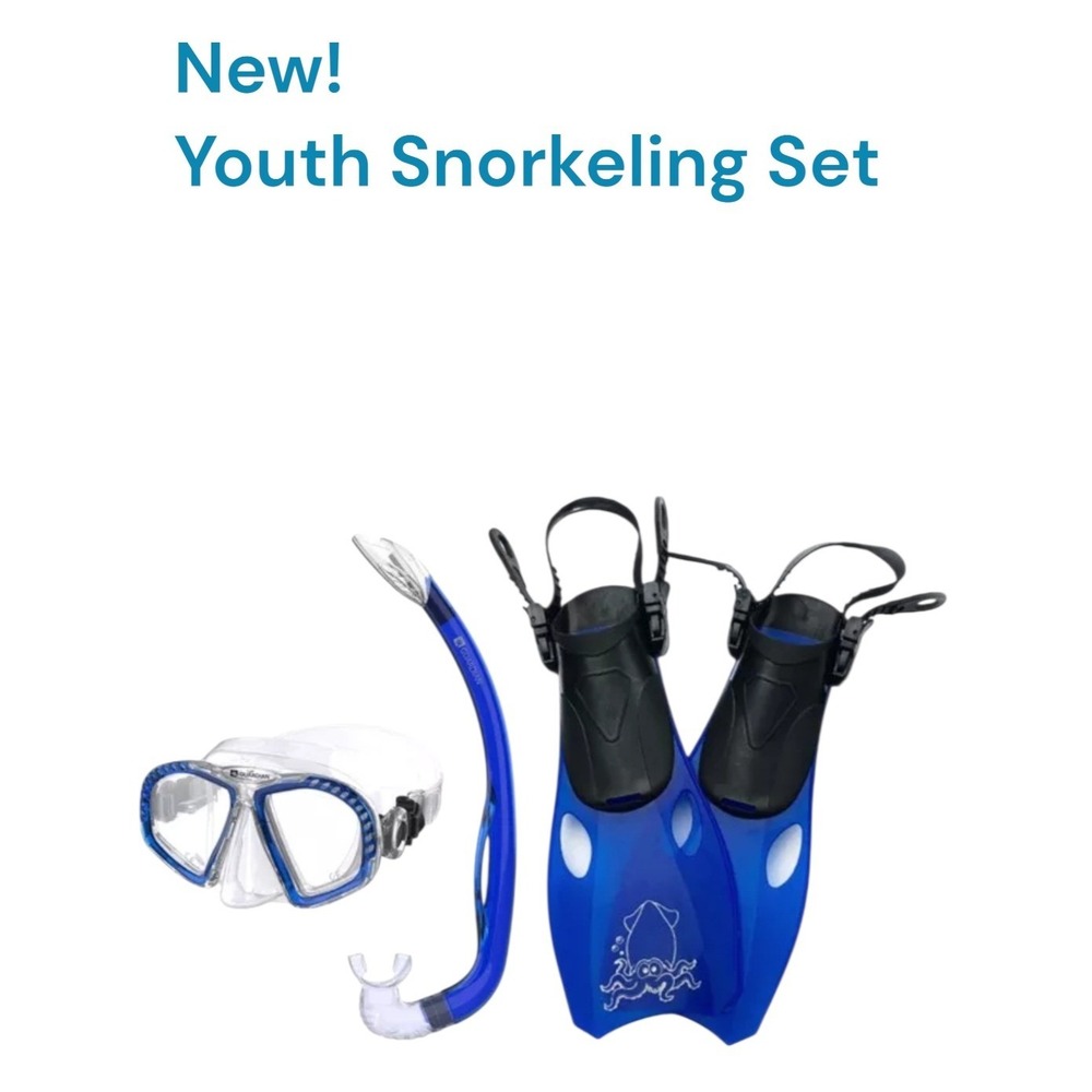 Guardian Squid‎ Snorkeling Set Youth Small/Medium Blue Mask Fins Snorkel New